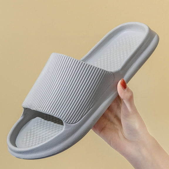 Lilgiuy Pillow Slippers for Women and Men, Summer Casual Solid Color Non-Slip House Slippers, Bathroom Slippers Slides Sandals for Party Club Birthday(Gray,7.5)