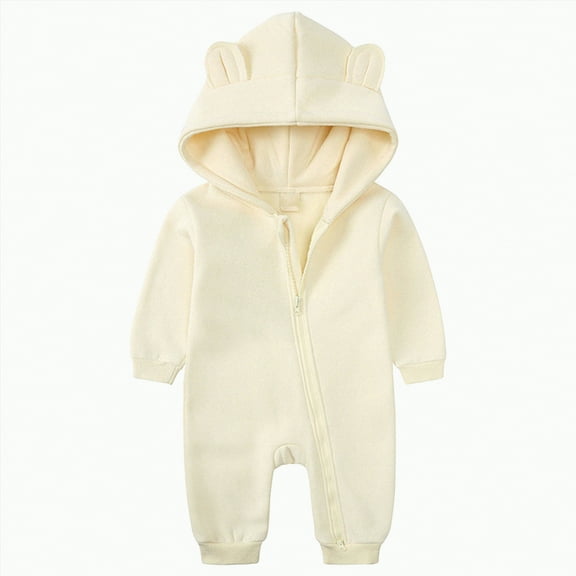 Ccpelsie Baby Boys Girls Infant Fleece Jumpsuits Warm Hoodie Plush Rompers Toddler Long Sleeve Thick Zip up Suit(Beige,3-6 Months)