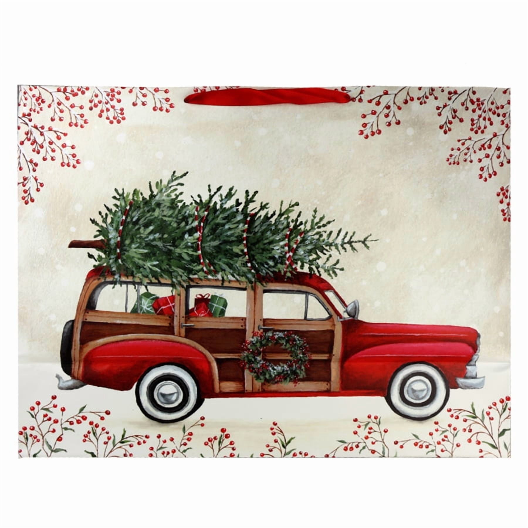 Super Jumbo Red and White Vintage Car Christmas Paper Gift Bag, 22" x 8.67" x 17", by Holiday Time