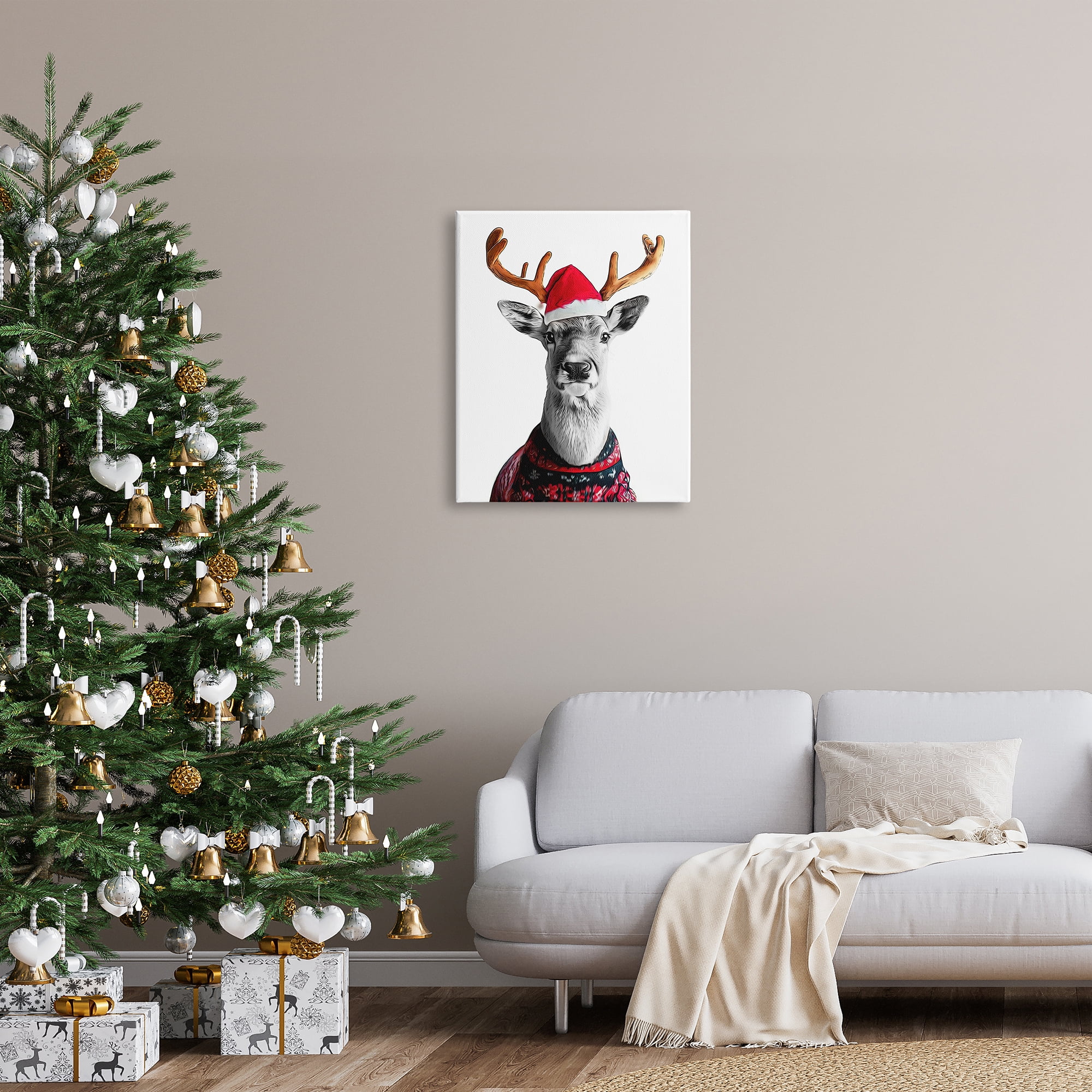 Stupell Industries Deer in Holiday Sweater Holiday Painting Gallery Wrapped Canvas Art Print Wall Art, 24 x 30