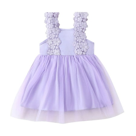 

Baby Summer Suspender Mesh Princess Sweet Patchwork Purple Dress Princess Dress Casual Dress Short Sleeve Child Sundress Streetwear Kids Dailywear Outwear