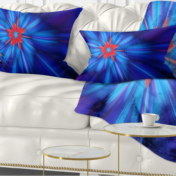 Designart Rotating Fractal Blue Fireworks - Floral Throw Pillow - 12x20
