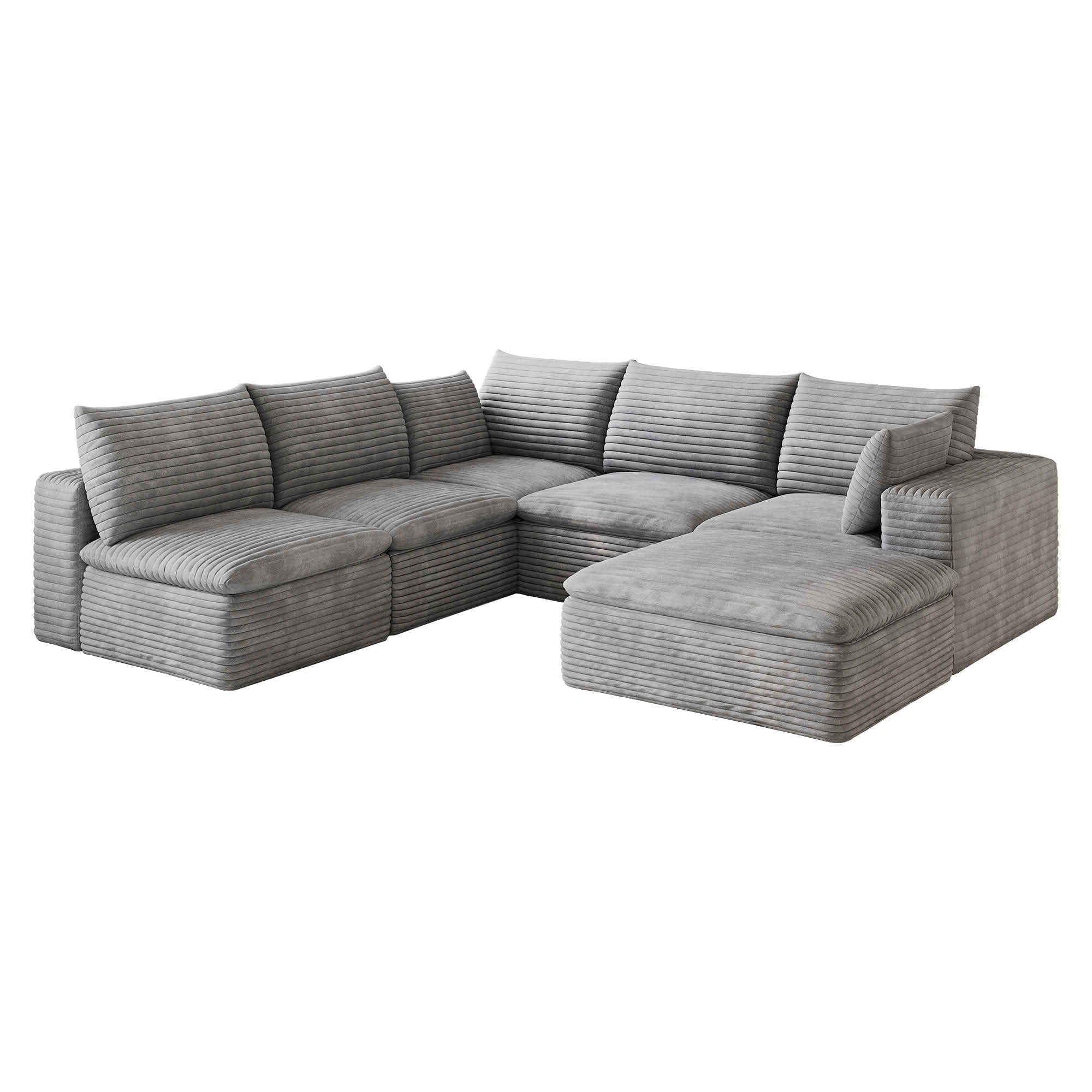 MAYEERTY 98.5"x 102.4" L‑Shaped Cloud Modular Sofa, Corduroy Deep‑Seat Sectional Couch, Double‑Layer Removable Cushions, No‑Assembly DIY Sponge Sofa for Living Room Bedroom Conference Room Apartment