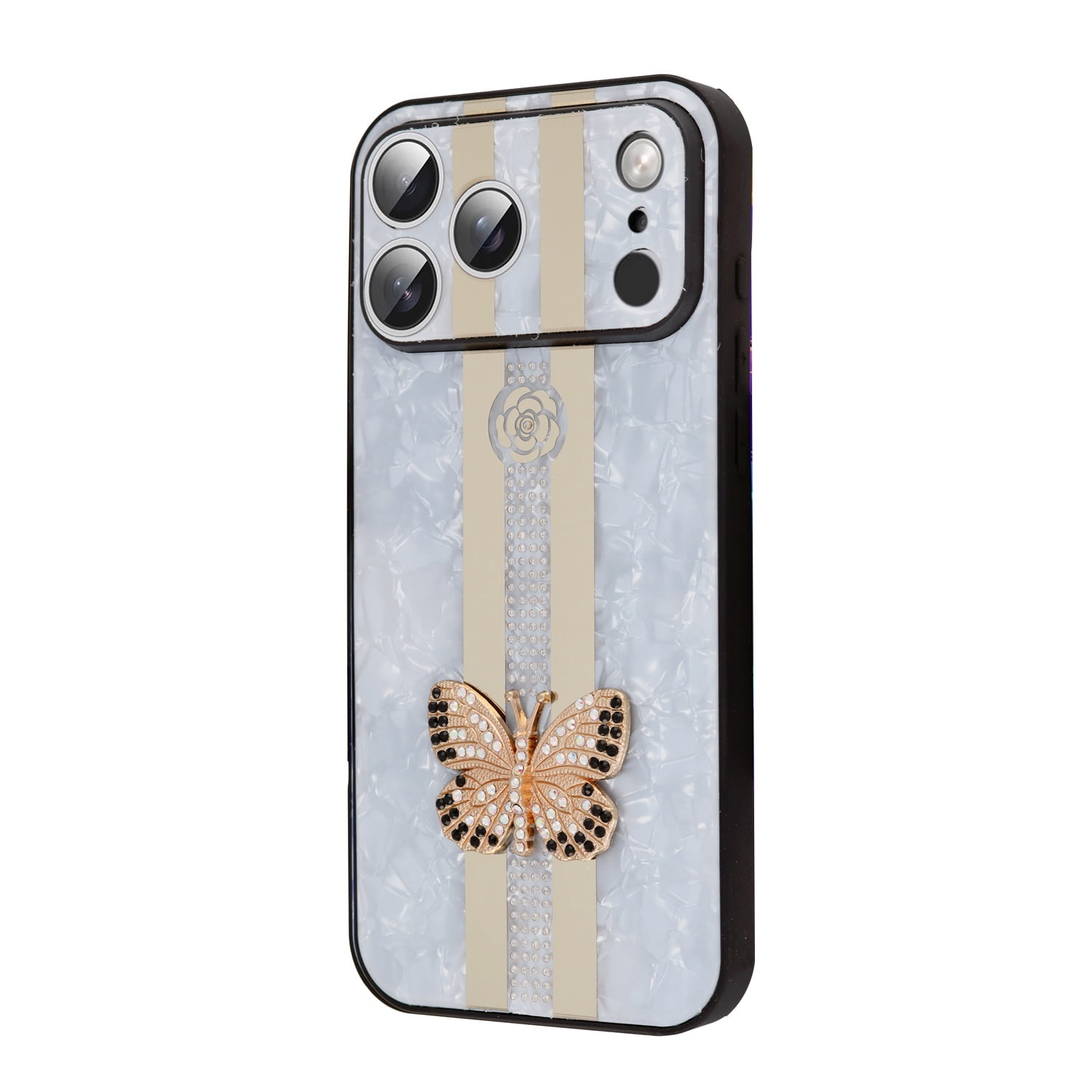 Shiny Rhinestone Butterfly Cover for iPhone 17 Pro Max - White