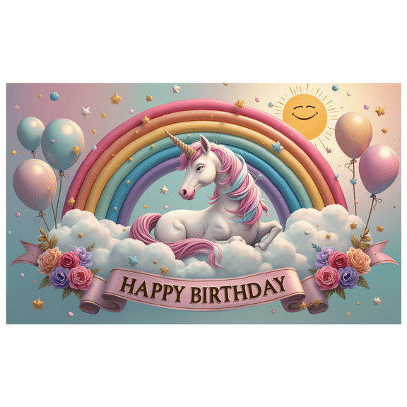 Colorful Theme Happy Birthday Banner Unicorn Theme Rainbow Decoration Balloon Elements for Kids Party Celebration Event