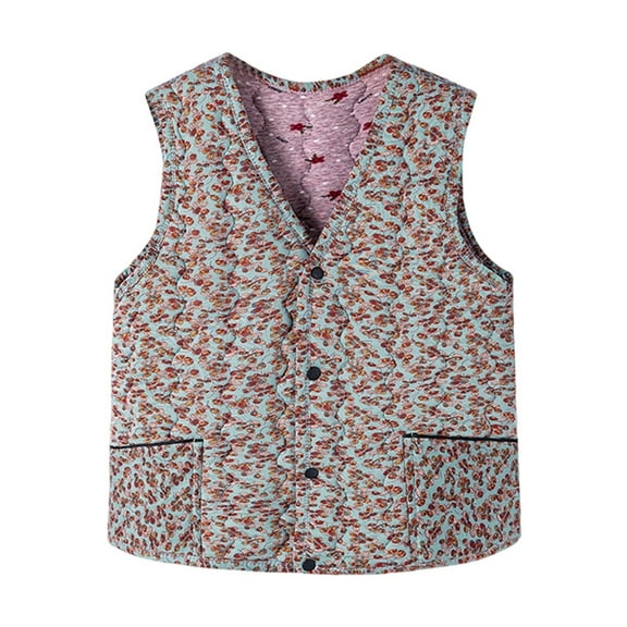 Gaexia Vest for Women Winter,Warm Quilted Floral Print Sleeveless Jacket Lightweight Padded Gilet Women Outerwear Vest for Autumn Winter