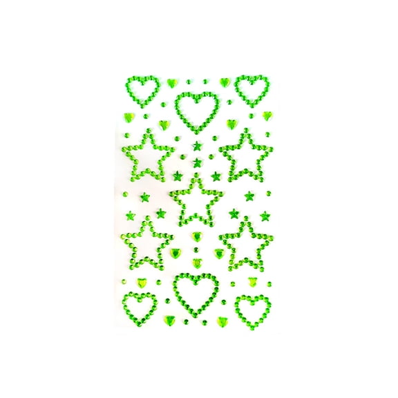 Green Rhinestone 6 Inch Face Gems Heart and Star Shaped Self-Adhesive Makeup Crystal for Rave Decor Festival Accessories and Diy Crafts, 1 Pack
