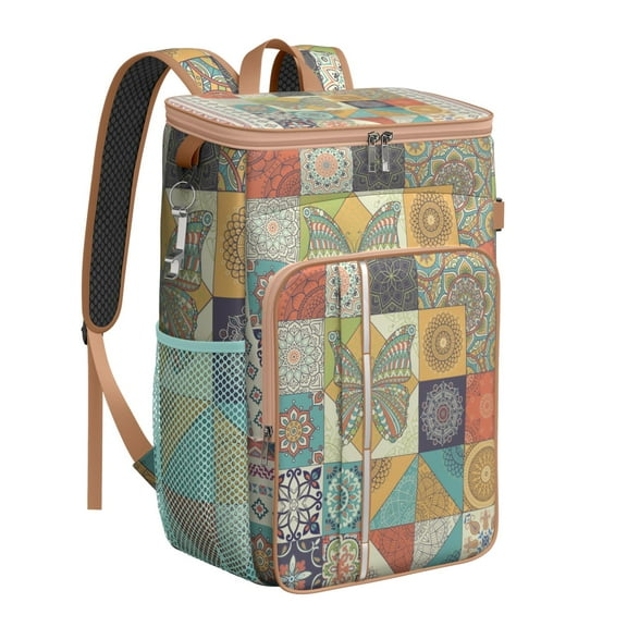 Boho Insulated Cooler Backpack - 20L Soft Cooler Bag, Bohemian Style for Outdoor Enthusiasts