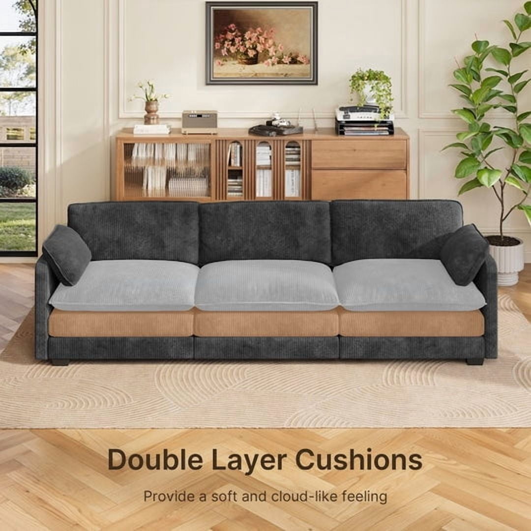 Aiho 110" Couches for Living Room, Corduroy Fluffy Sofa Couch, Comfy Sectional Sofa for Living Room, Apartment, Studio, Office - Dark Grey