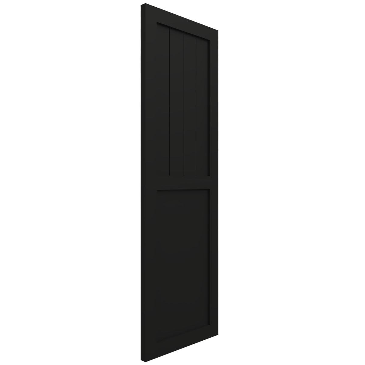 18"W x 65"H True Fit PVC Farmhouse/Flat Panel Combination Fixed Mount Shutters, Black (Per Pair - Hardware Not Included)