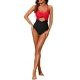 thumbnail image 2 of INSPIRE CHIC Conjunto de Monokini de Corte para Mujeres con Tirantes Ajustables de 1 Pieza, Trajes de Baño con Espalda Cruzada, Color Rojo-Negro, Talla X-Large, 2 of 5