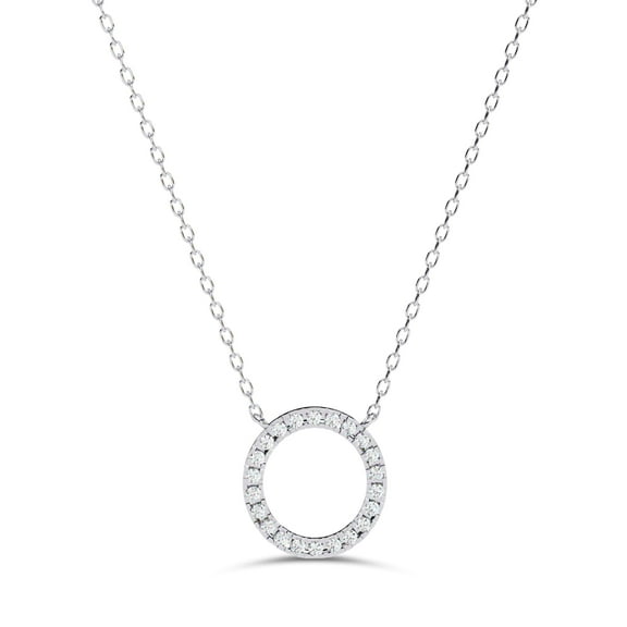 AFFY Open Circle Pendant Necklace for Women Round Cut Lab Created Moissanite Necklace with 18 Inch Cable Chain in 14K White Gold Plated 925 Sterling Silver