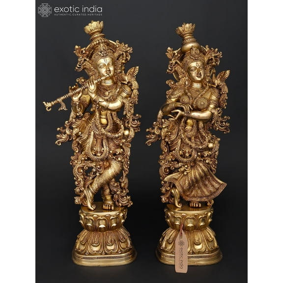Radha-Krishna Brass Statue | Divine Couple Sculpture | Hindu Religious Idol | Handmade
