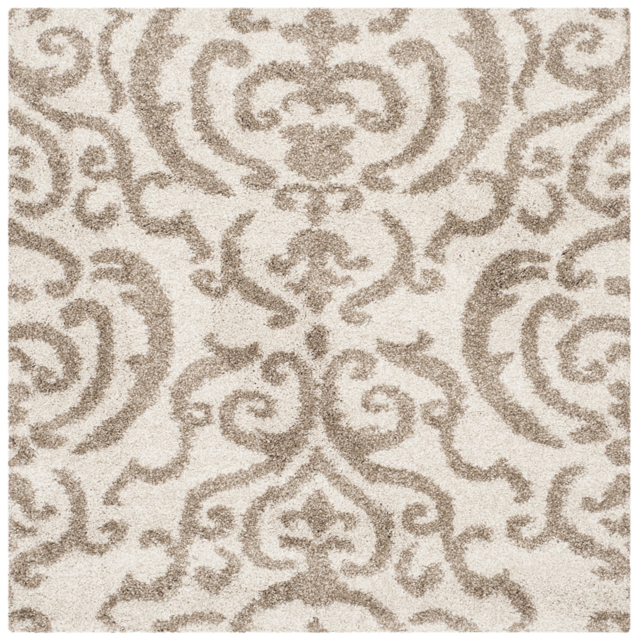 SAFAVIEH Florida Deangelo Damask Plush Shag Runner Rug, Cream/Beige, 2'3" x 9'