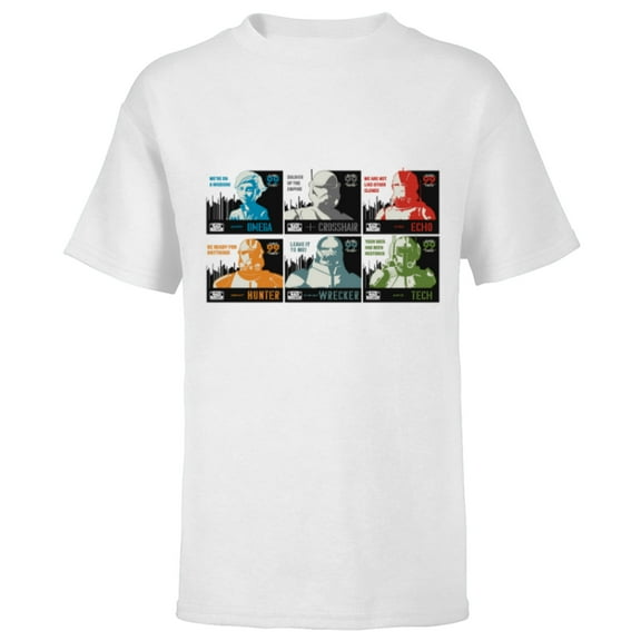 Star Wars The Bad Batch Faces Names and Quotes - Short Sleeve T-Shirt for Kids - Customized-White