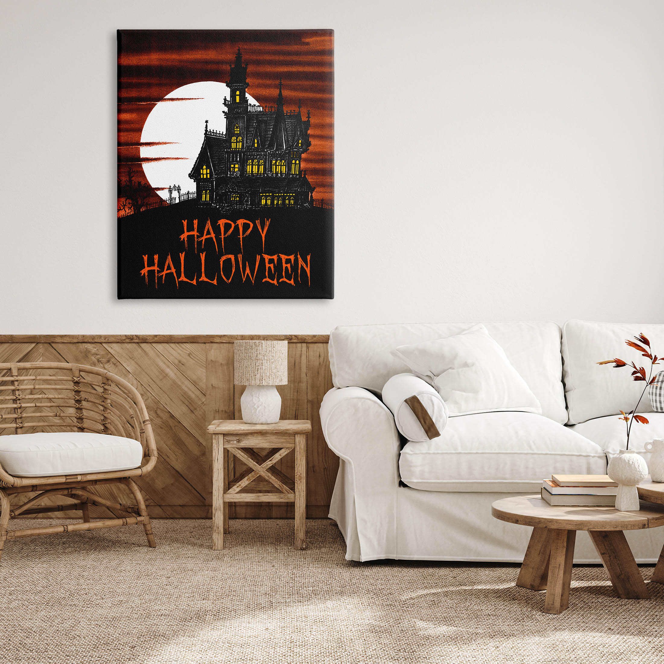 Stupell Industries Happy Halloween Haunted House Graphic Art Gallery Wrapped Canvas Print Wall Art, Design by The Saturday Evening Post