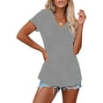 thumbnail image 2 of Birdeem T-Shirt Décontracté pour Femme à Col en V Uni à Manches Courtes, 2 of 6