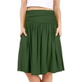 thumbnail image 2 of WTOBBY Women's Below Knee Length Solid Color Ruched Flowy Midi Skirt with Side Pockets, Regular Fit Casual Elegant Skirt for Office Work and Everyday Sophisticated Wear,Army Green L, 2 of 5