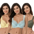 thumbnail image 7 of Curve Muse Plus Size Unline Minimizer Underwire Bra with Embroidery Lace-3Pack-YELLOW,Hunter Green,Light BLUE-46DDD, 7 of 7