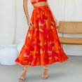 thumbnail image 5 of Women’s High Waist Maxi Skirt with Leaf Print Elastic Waistband Tiered Flowy A Line Long Skirt for Casual Wear Dark Purple 2XL, 5 of 6