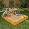 KidKraft Wooden Backyard Sandbox with Built-in Corner Seating and Mesh Cover, Honey