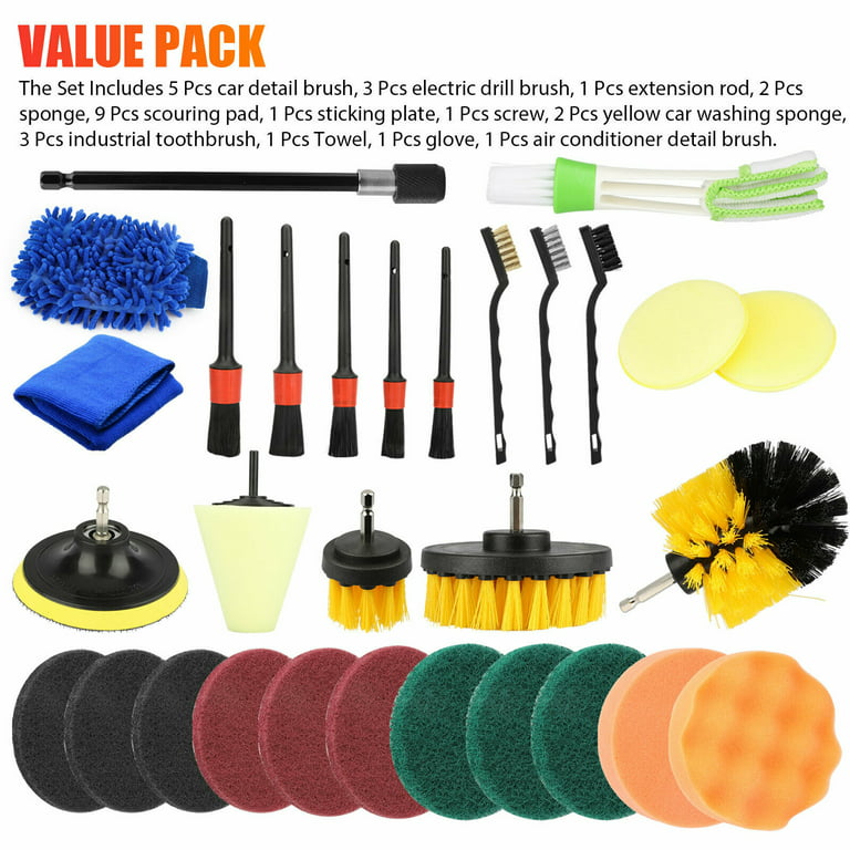 5pcs/set Small Drill Brush Kit, Electric Car Washer Cleaning Brush Tool  Set, General Purpose Cleaning Drill Brush, Made Of Pp Material, Can Be  Connected To Electric Drill For Use, Replaceable In Various