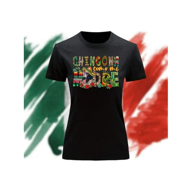 Playera Blusa Impresion Chin... Como mi Madre De Fiestas Patrias Mexico Septiembre Independencia Color Negro Talla Mediana Marca Emil SaEs