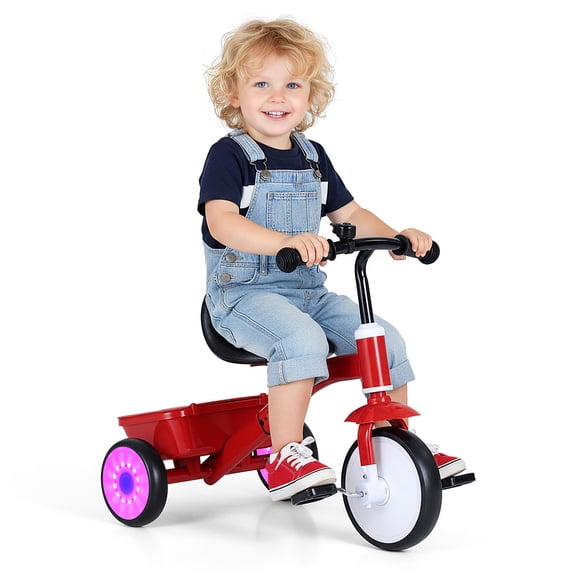 Gymax Toddler Tricycle w/Glowing Wheels 4-Level Adjustable Seat Storage Bin & Pedals