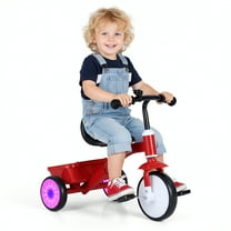 Gymax Toddler Tricycle w/Glowing Wheels 4-Level Adjustable Seat Storage Bin & Pedals