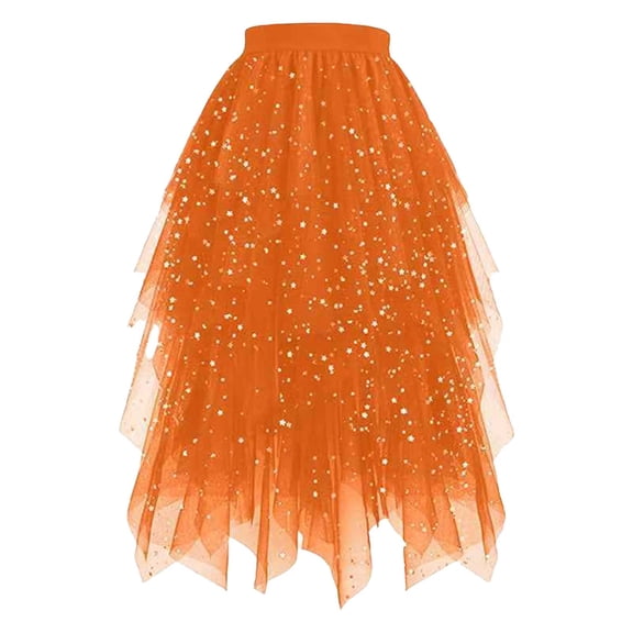 Skirts for Women Elastic Waist Fluffy Tiered Tulle Ruffle Sequin Mesh Party Birthday Concert Festival Cute Midi Skirt S-2XL