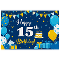 thumbnail image 5 of Blue Themed 15th Birthday Backdrop Banner with Balloons Cake Presents and Stars Background Decoration for Birthday Party Photography Props Decor Happy Birthday Supplies, 5 of 7