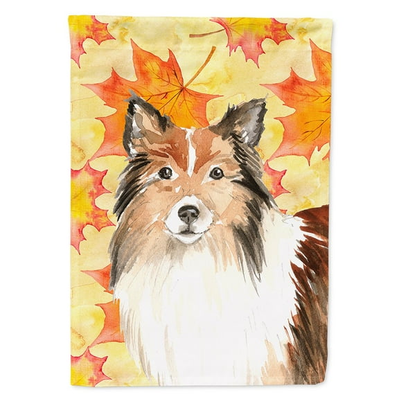 Carolines Treasures CK1827CHF Fall Leaves Sheltie Flag Canvas House Size  Large multicolor