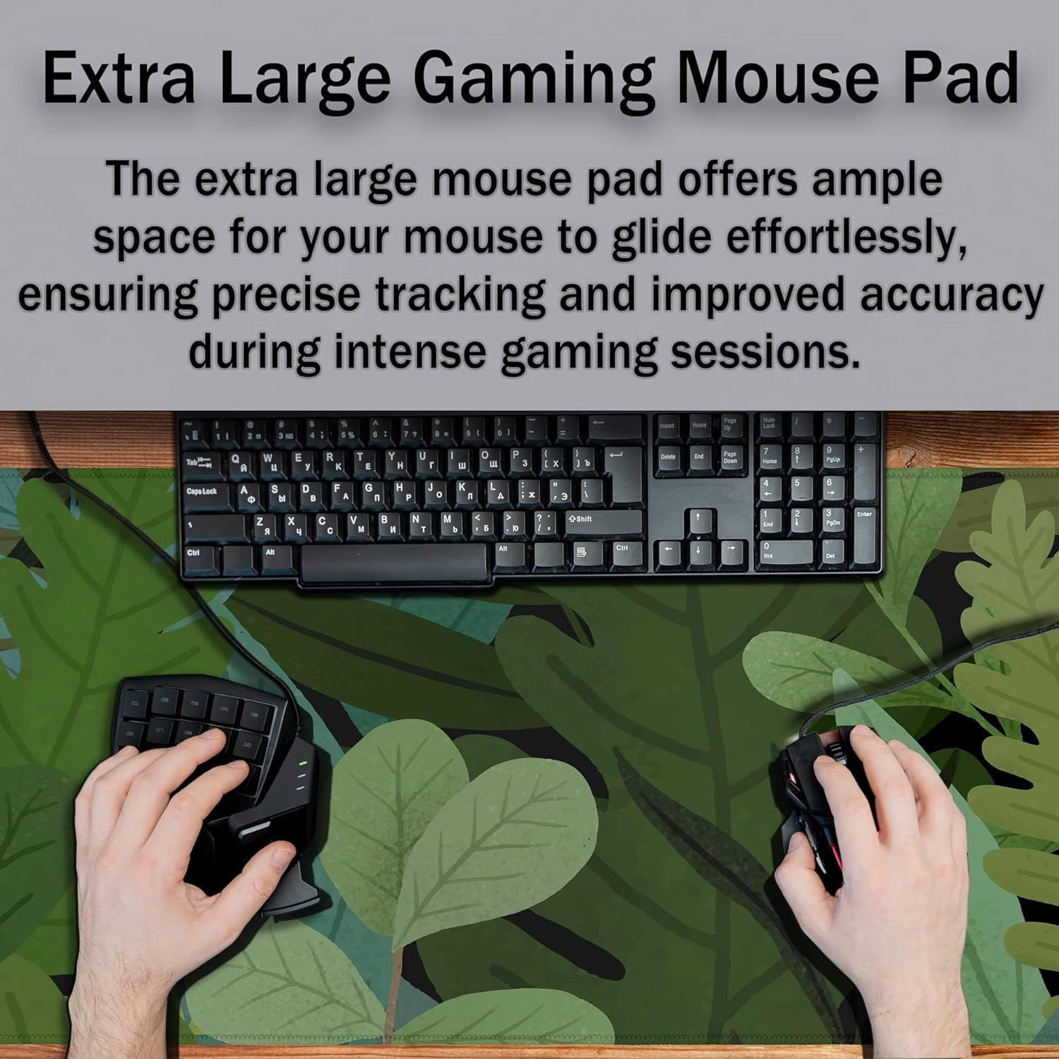 Full Desk Mat Green Gaming Mousepad XXL, Large Desk Pad for Keyboard and Mouse, Neutral Mouse Pad Waterproof Non-Slip Rubber Base, 35.4" X 15.7" for Work/Game/Office/Home Monstera Leaves Anime