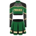 thumbnail image 3 of vastwit Women Schoolgirl Cheerleading Team Uniform Long Sleeve Crop Tops with Pleated Skirt Green L, 3 of 6