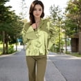 thumbnail image 4 of Women's Satin Button-Up Shirt with Collar and Flared Cuffs - Small, Green, 4 of 7