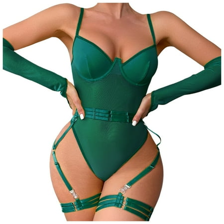 Midwennn Women Lingerie Sexy Lace Bodysuit Deep V Teddy LaceShapewear Bodysuits Sexy LingerieShapewear Bodysuits with Garter Belt Sexy for Women Large