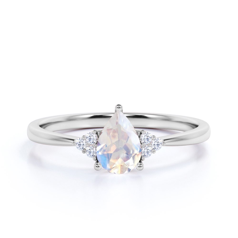 JeenMata 1.10 Carat Pear Shaped Rainbow Moonstone and 6