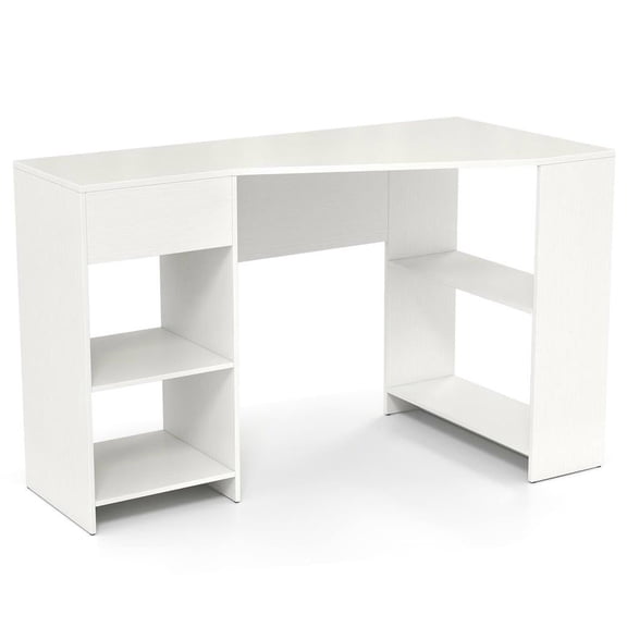Resenkos 48-Inch L-Shaped Corner Executive Computer Desk with Built-In Storage Drawer - White