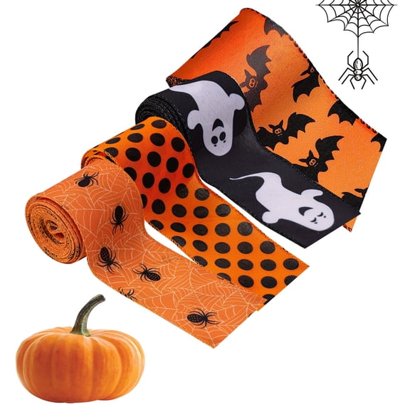 Forestwhale Halloween Bat Ribbon Decorative Scary Crawly Party Ribbon for DIY Crafts Reusable Polyester Ribbon for Home Window Yard