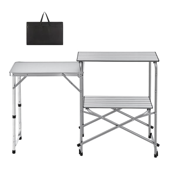 KFFKFF Portable Camping Kitchen Table with Foldable Design, Heat-Resistant Surface, Side Table, and Carry Bag, Perfect for Outdoor Cooking, Picnics, BBQs, and RV Adventures