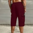 thumbnail image 4 of Men's Cargo Shorts Below Knee Lightweight Drawstring Waist Long Shorts Work Pants Multi Pockets Wine 2XL, 4 of 4