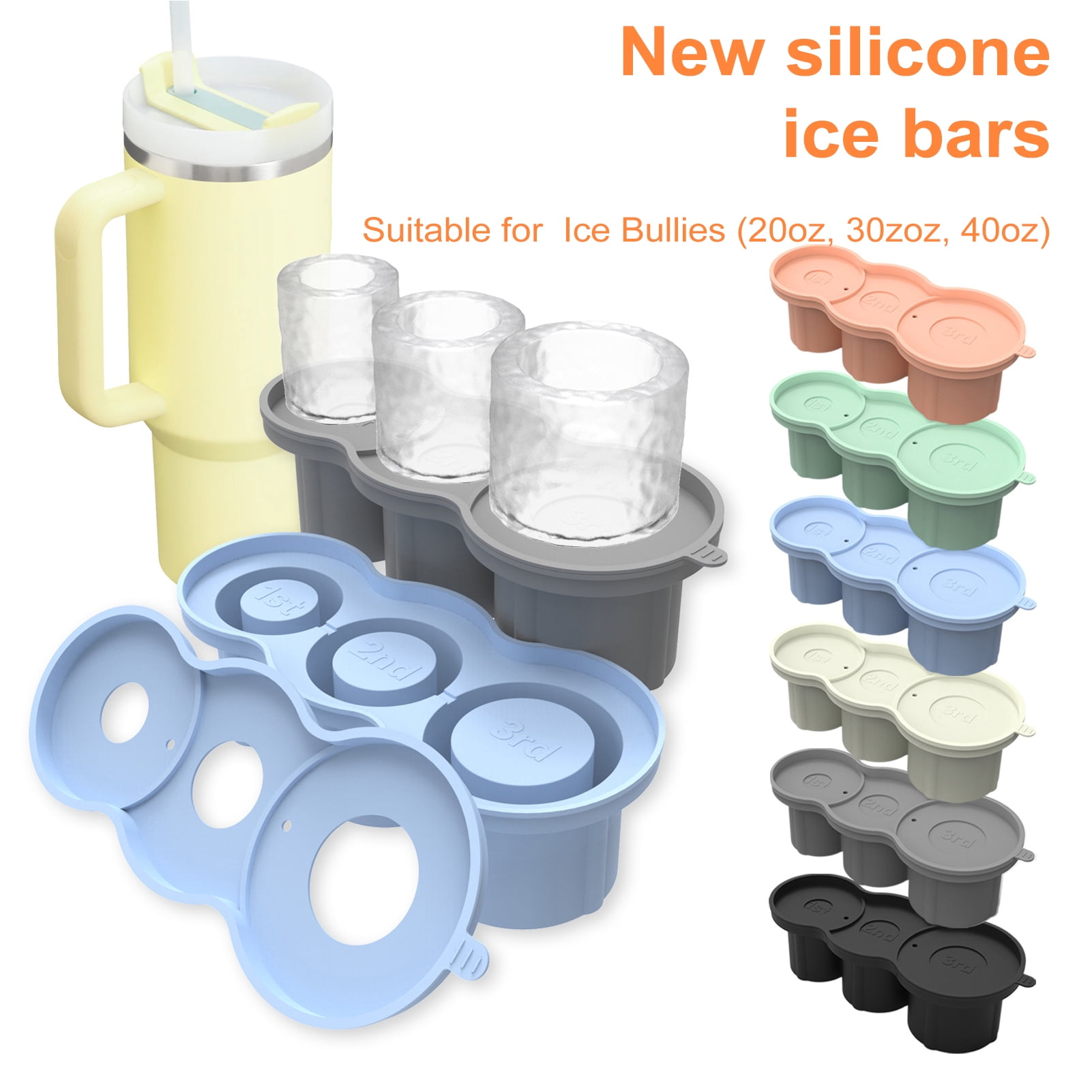 HomeLife Silicone Ice Mold Cylinder Ice Cube Tray for 20-40oz Tumbler Cup with Lid Hollow Shape Stackable Easy Release Juice Whiskey Cocktail Ice Cubes Maker Summer Gifts