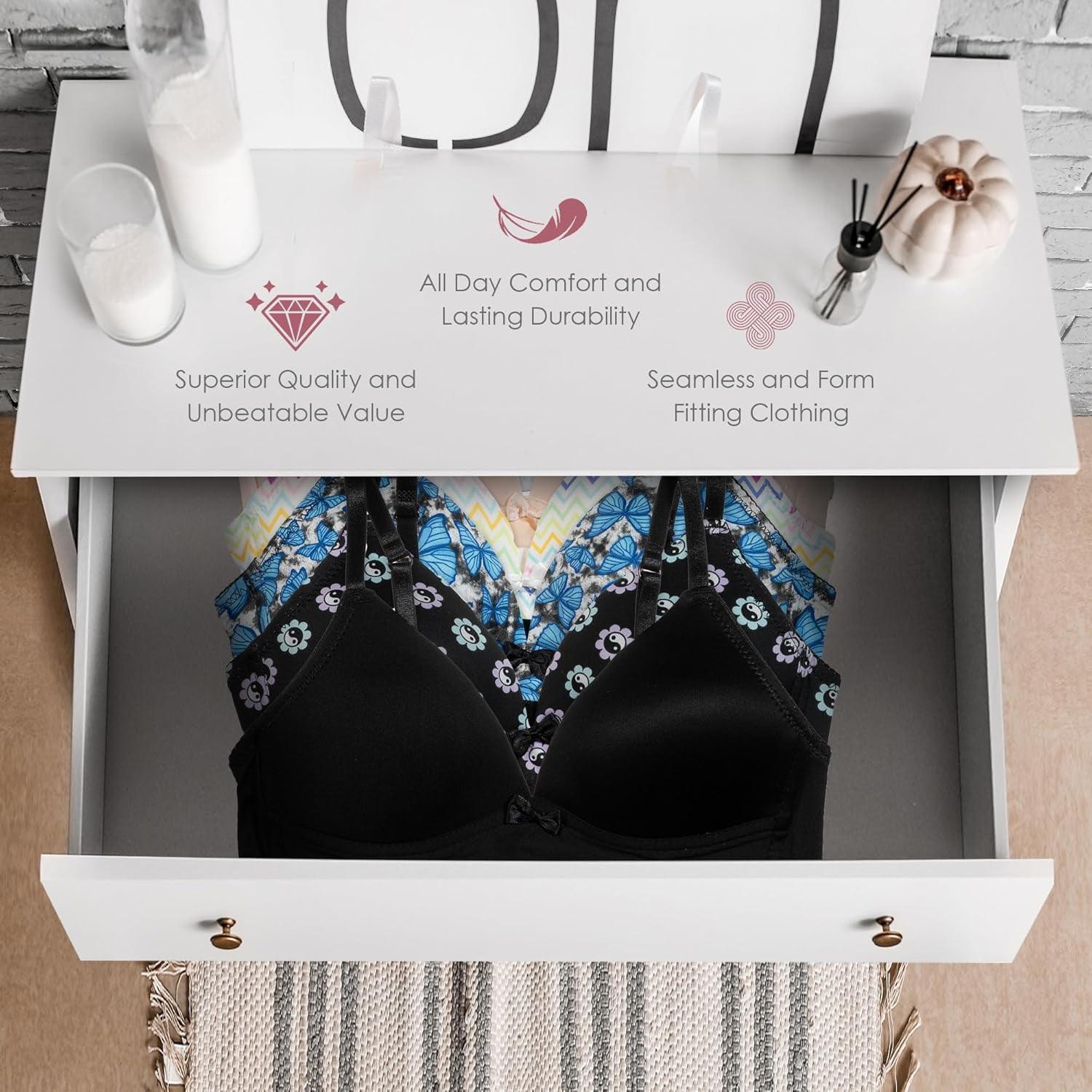 Alyce Intimates Lightly Padded Bra 6-Pack For Girls & Petite Women - Soft Underwire T-Shirt Bras - View #12