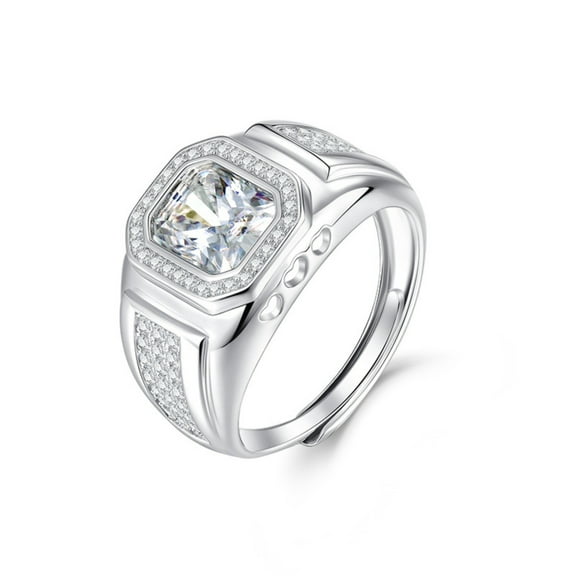 3 Carat Adjustable Moissanite Ring Mens Engagement Ring Band 925 Sterling Silver Wedding Ring Radiant Cut D Color VVS1 Clarity Diamond Rings for Men