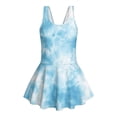 thumbnail image 4 of COEQINE Pretty Swim Dress for Girls, One Piece Bathing Suit with Flowy Skirt, for Pool, Vacation & Summer Camp, Scoop Neck & V-Back Swimsuit, Sizes 3-4, Blue Tie-dye Print, 4 of 8