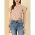 thumbnail image 5 of Allegra K Women's Floral V Neck Tiered Short Sleeve Button Down Summer Blouse, 5 of 6