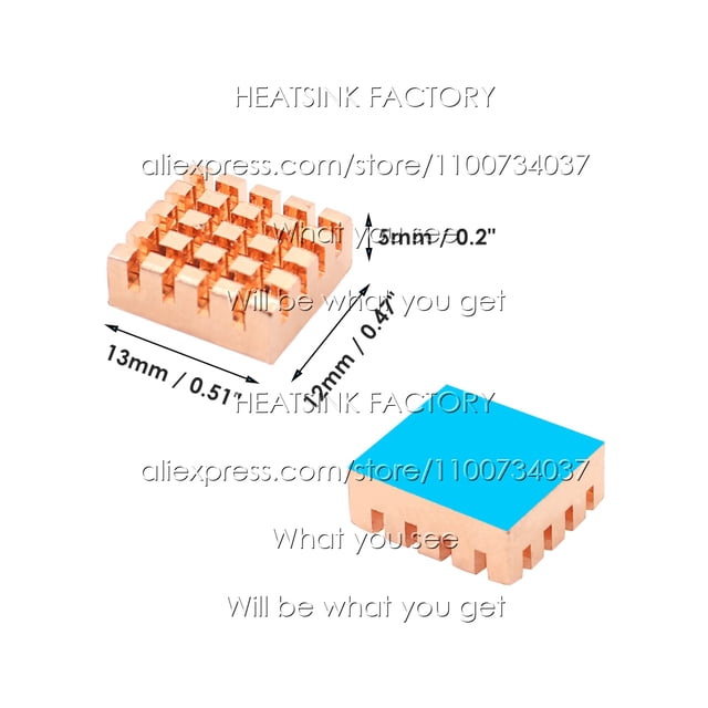 5pcs Pure Copper Heatsink Heat Sink Radiator Cooler for Raspberry / Banana Pi Electronic 3D printer CHIP IC MOS with Thermal Pad 5pcs 13x12x5mm