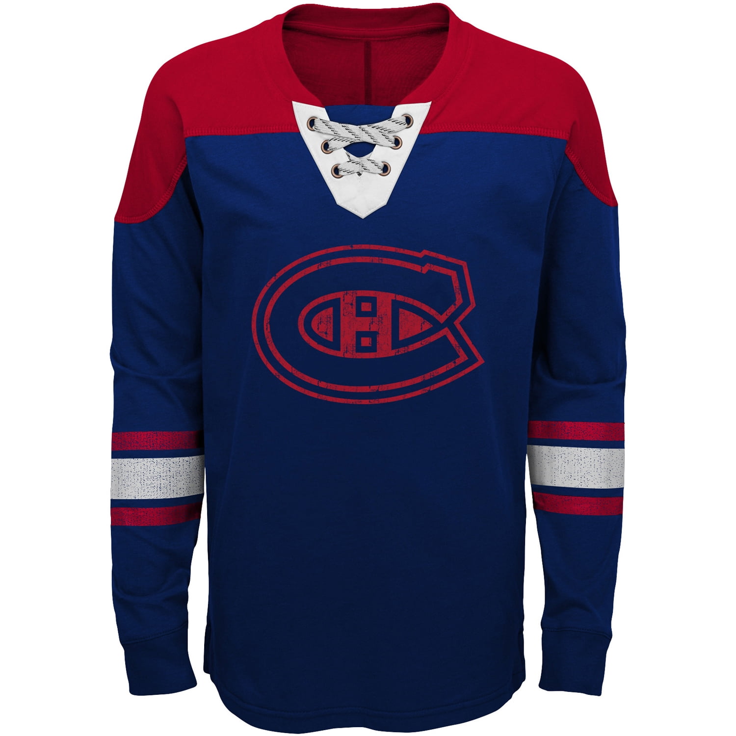 Montreal Canadiens Youth Perennial Hockey Lace-Up Crew Sweatshirt Navy Red by Outerstuff