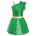 thumbnail image 3 of Aislor Christmas Party Dance Girls Candy Cane Costume Sleeveless One Shoulder Bowknot Tutu Dress Green 16, 3 of 7