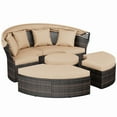 thumbnail image 4 of SUNCROWN Outdoor Rattan Round Retractable Canopy Daybed Patio Sofa Furniture Brown Clamshell Sectional Seating with Washable Cushions, 4 of 10